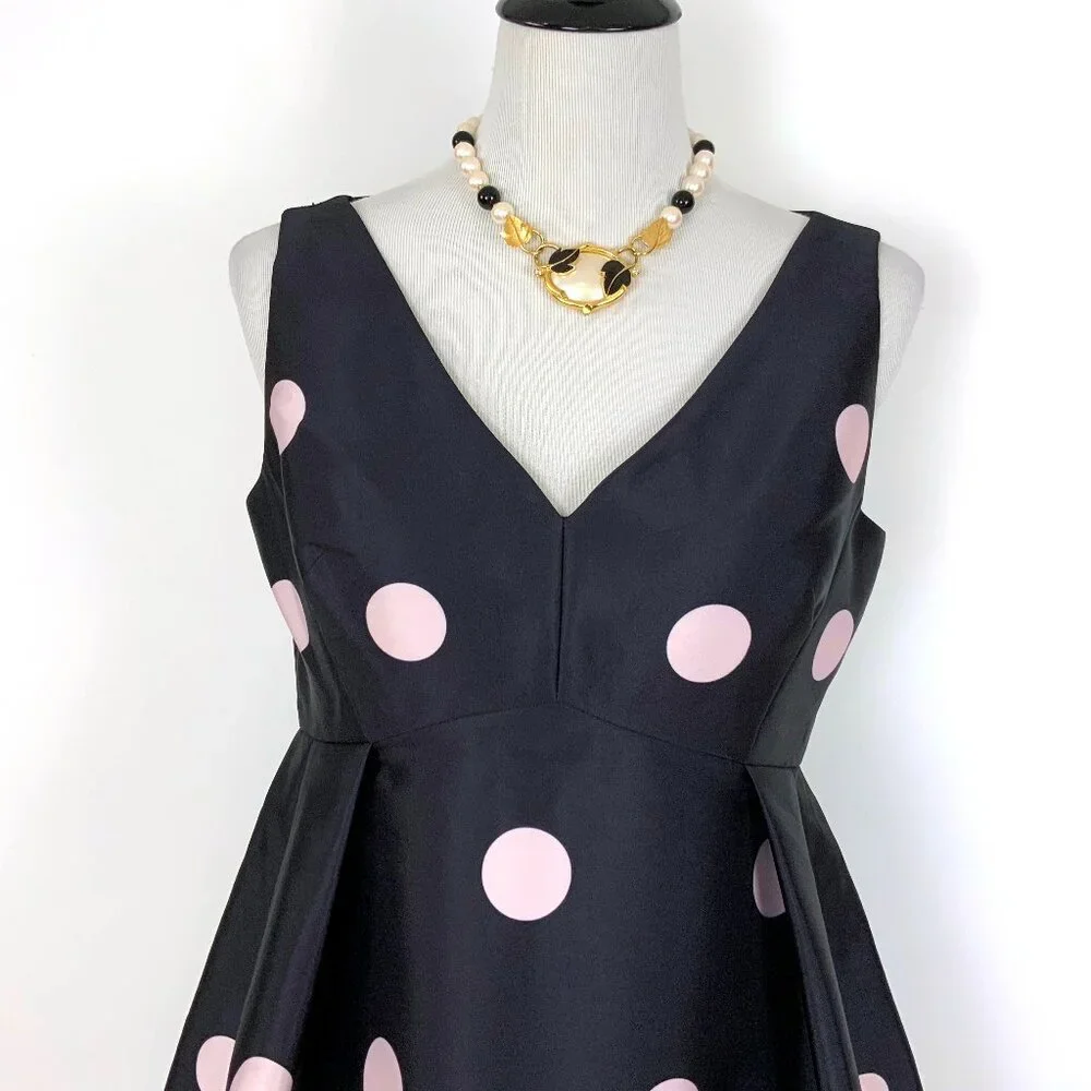 Kate Spade Steal The Spotlight Polka Dot Fit & Flare Dress Ink Navy Pink Sz 8